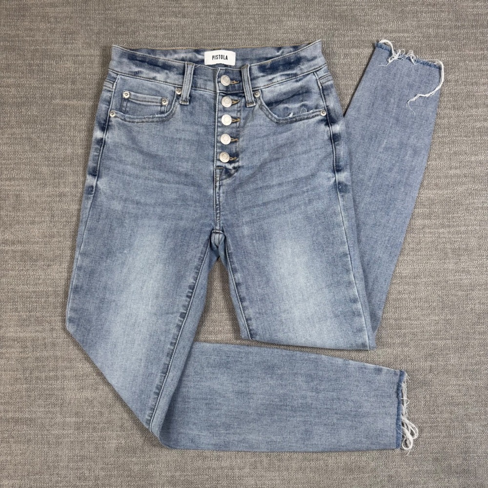 Pistola Womens 25 High Rise Skinny Jeans Button Fly Light Wash Raw Hem